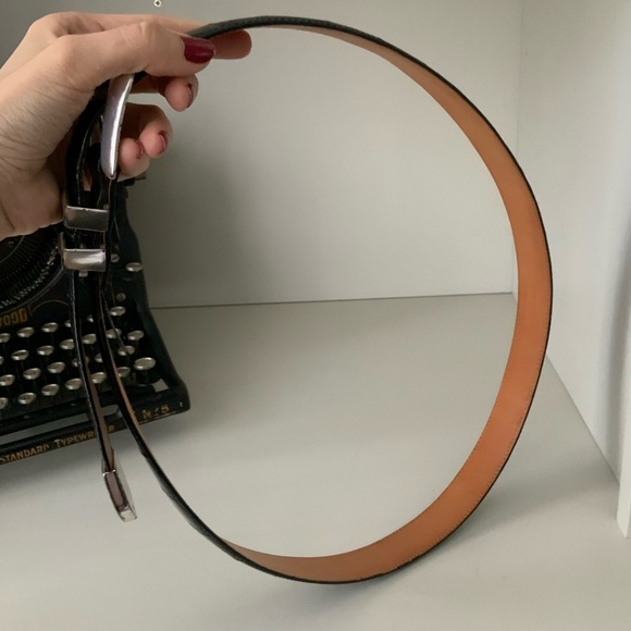 Vintage BRIGHTON ONYX Croc Embossed Leather Buckle Black Women’s Belt Size 42 - Picture 2 of 16